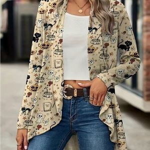 Beige Cartoon Halloween Print Cardigan Size 10